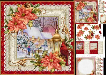 8x8 Christmas Cottages with Red Cardinals Mini Kit