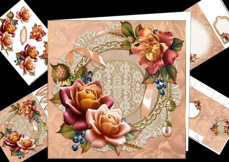 8x8 Early Autumn Roses on Antique Lace Mat Mini Kit