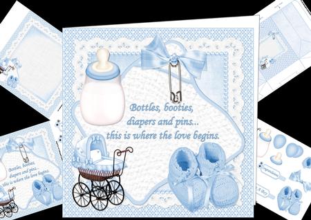 8x8 Bottles Booties and Pins New Baby Boy Mini Kit
