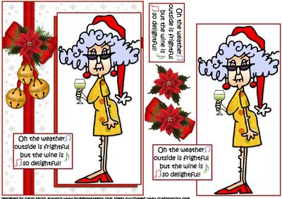 Stella Singing with Her Christmas Wine Quick Card
