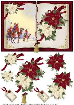 Open Book Christmas Topper Three Wise Men Red