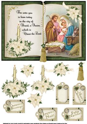 Open Book Christmas Topper Nativity Green