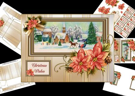 Vintage Christmas Scene with Poinsettia Mini Kit