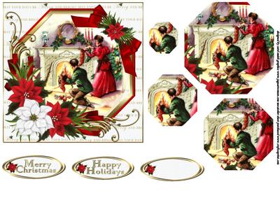Vintage Christmas Lets Hang the Stocking Shaped Pyramid