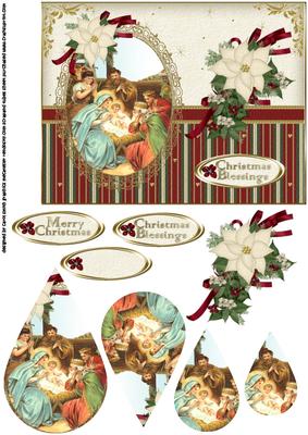 Christmas Nativity Cranberry and Ivory Teardrop Pyramid