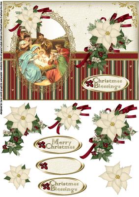 Christmas Nativity Cranberry and Ivory