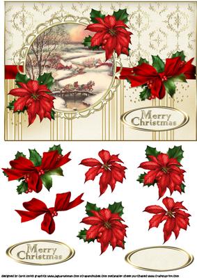 Christmas Vintage Scene with Poinsettia