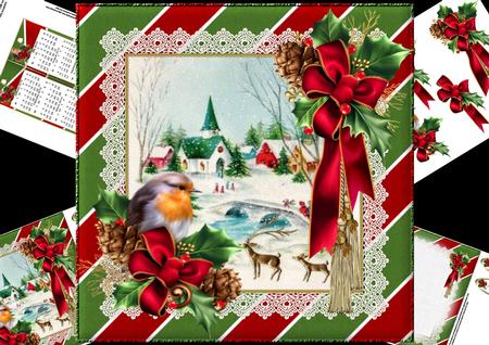 8x8 Vintage Christmas Scene with Red Robin Mini Kit
