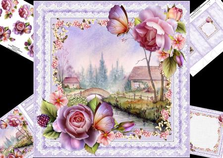 8x8 Bridge Over the River Scene with Roses Mini Kit