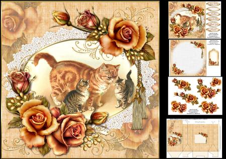 8x8 the Vintage Cat with Her Kittens Mini Kit