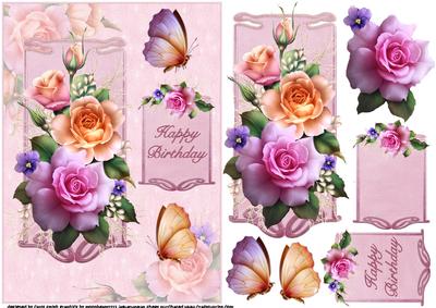 Spring Roses with Butterflies Quick Card