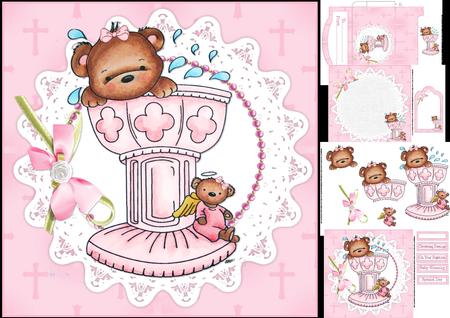 8x8 Baptism/christening Bear Girl Mini Kit