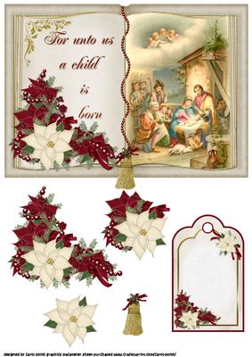 Unto Us a Child is Born Open Book Topper Cream