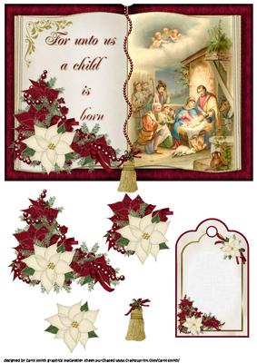 Unto Us a Child is Born Open Book Topper Green