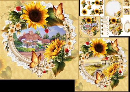 8x8 Beautiful Sunflowers Choice of 2 Cottage Scenes Mini Kit
