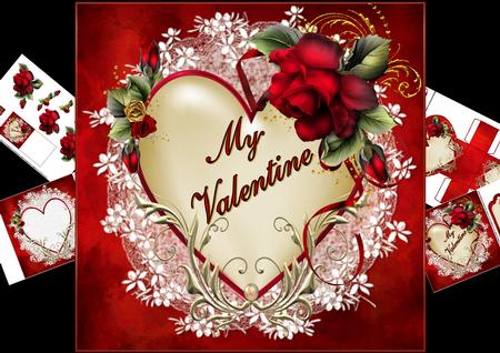 8x8 Valentine Heart with Lace and Roses Mini Kit
