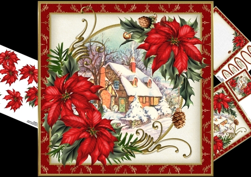 8x8 snowy cottage with poinsettia mini kit