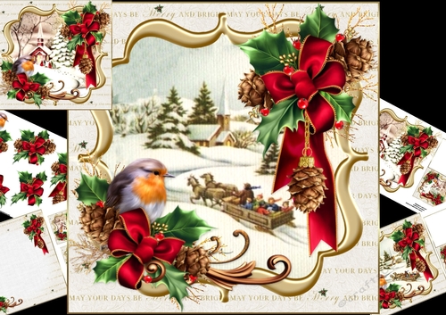 8x8 Christmas scene walk to church and sleigh ride with robin mini kit
