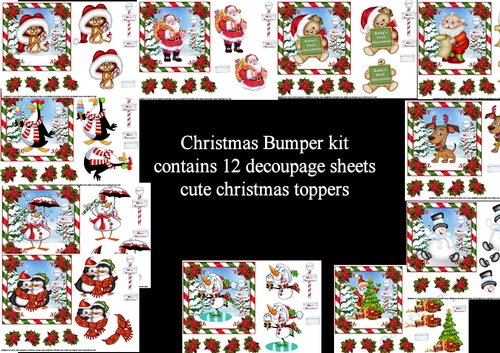 Christmas bumper kit with 12 new sheets of cute decoupage