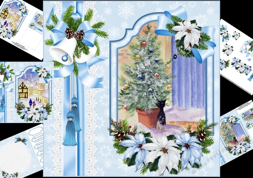 8x8 Blue Christmas choice of two watercolour scenes Christmas