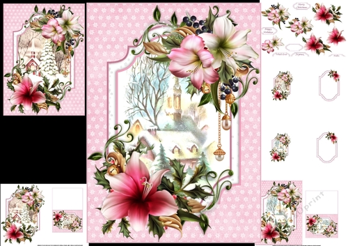 beautiful pink Christmas choice of scenes mini kit