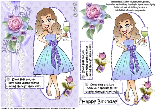 Girls and sparkly glitter quick card 