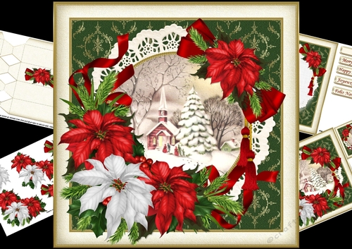8x8 vintage Christmas church scene 1 mini kit