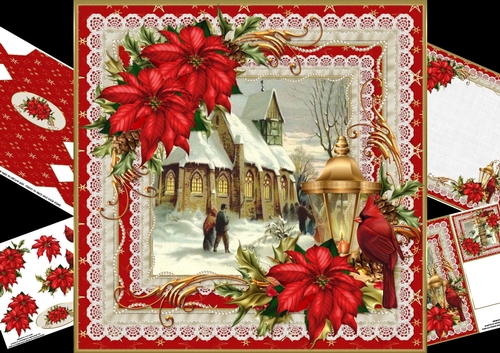 8x8 vintage scene with red cardinal 1 mini kit