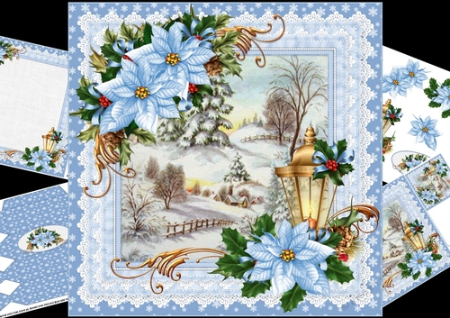 8x8 blue Christmas scene 1 mini kit