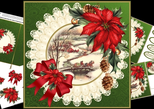 8x8 vintage Christmas scene on ruffle lace mat mini kit 1