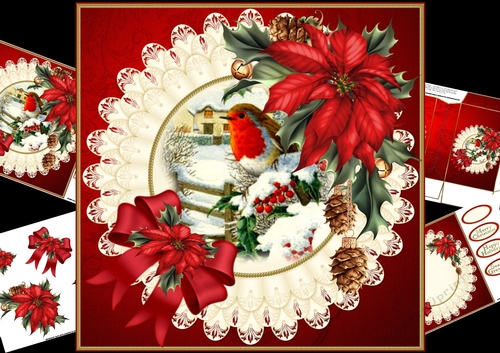 8x8 vintage Christmas scene on ruffle lace mat mini kit 2