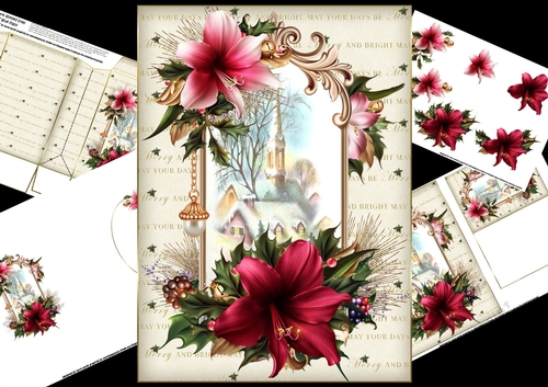 Christmas amaryllis with snowy church scene mini kit 2