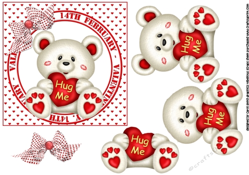 Valentine bear sending hugs and kisses