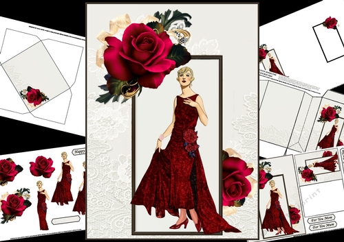 Vintage lady flappr with roses mini kit
