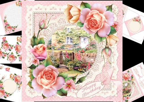 8x8 Rose cottage with spring roses mini kit