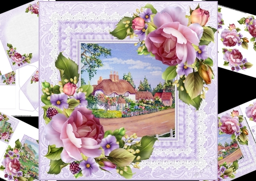 8x8 spring roses with choice of 2 cottage scenes mini kit 2