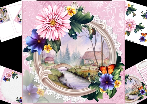 8x8 Summer flowers with watercolour scene mini kit