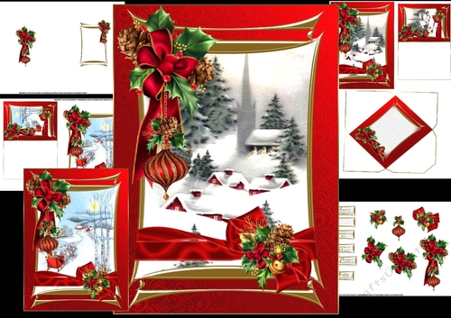 Ribbon wrap Christmas choice of 2 scenes mini kit 1