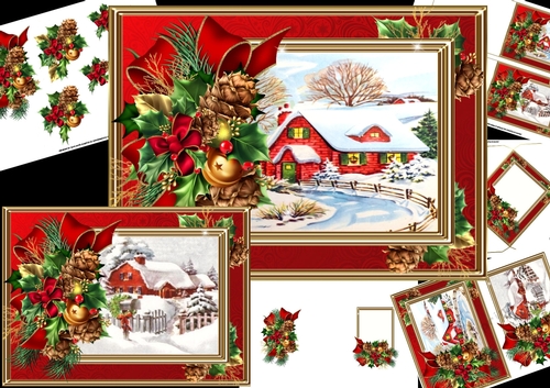 Christmas cottage in holly and pine frame choice of scenes mini kit