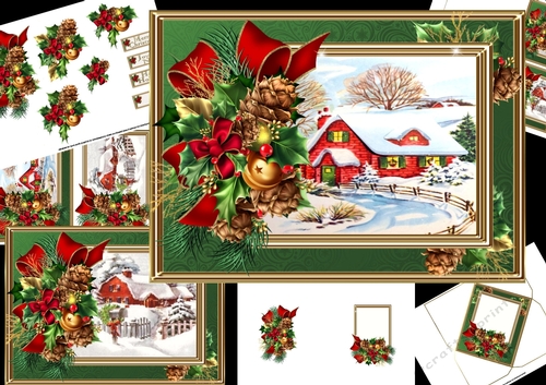 Christmas cottage in holly and pine frame choice of scenes mini kit 2