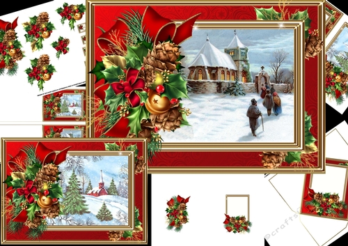 Christmas church in holly and pine frame choice of scenes mini kit