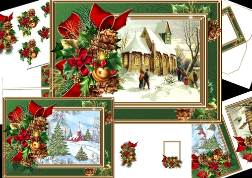 Christmas church in holly and pine frame choice of scenes mini kit 2
