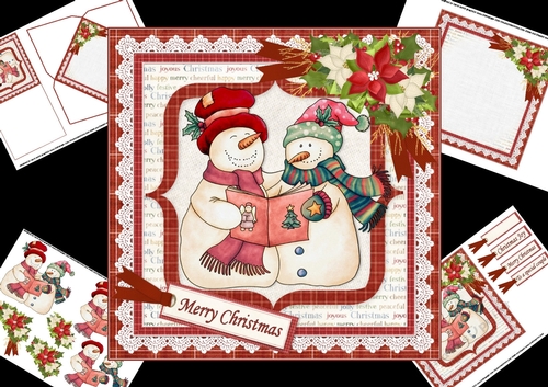 7x7 snow couple singing Carols mini kit