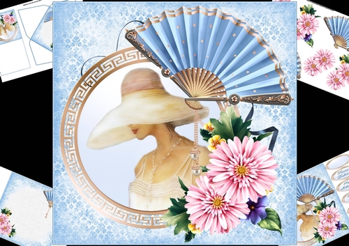 8x8 Blue fan with flowers mini kit