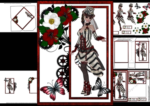 steampunk fashionista with flowers and butterflies 2