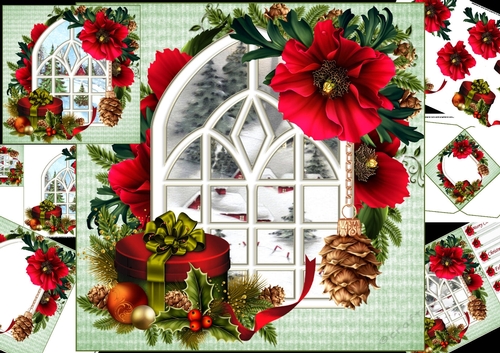 8x8 Vintage Christmas through the window 2 choice of 2 scenes mini kit
