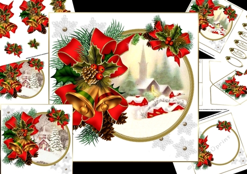 7x7 Vintage snowy church scene choice o scenes mini kit