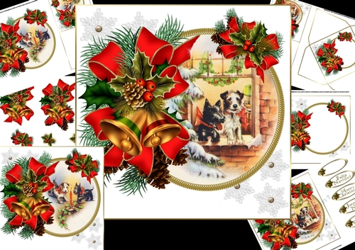 7x7 Vintage Christmas Scotty dog choice of scenes mini kit