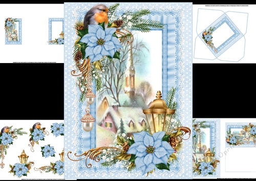 Christmas Robin with church scene mini kit