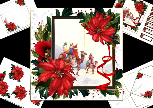 7x7 Three wise men with poinsettia mini kit